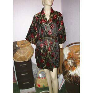 Vintage CHINESE One Size ROBE Smoking Jacket LONGEVITY & WEALTH Silky KIMONO